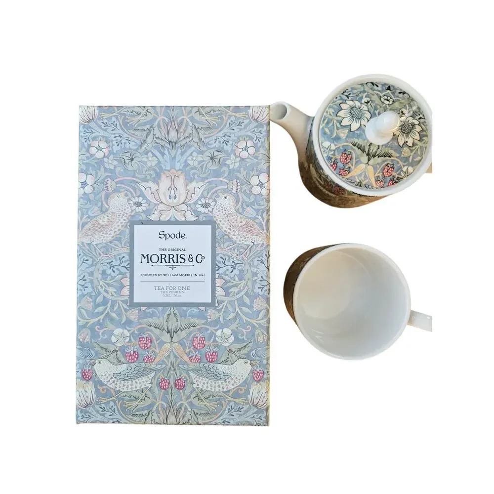 Spode Morris & Co Strawberry Thief Tea For One Teapot Mug Set Porcelain Boxed